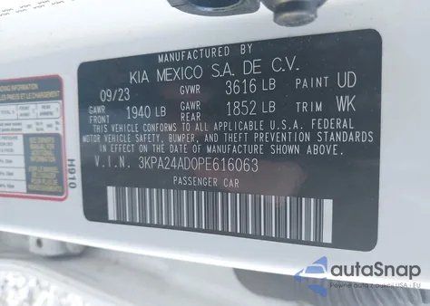 2023 Kia Rio Lx from USA, damaged, VIN 3KPA24AD0PE616063